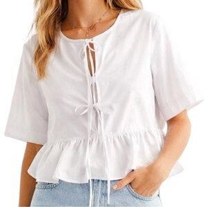 H&M White Cotton Lace-Up Peplum Blouse XS Cottage Core Costal Cowgirl Feminine